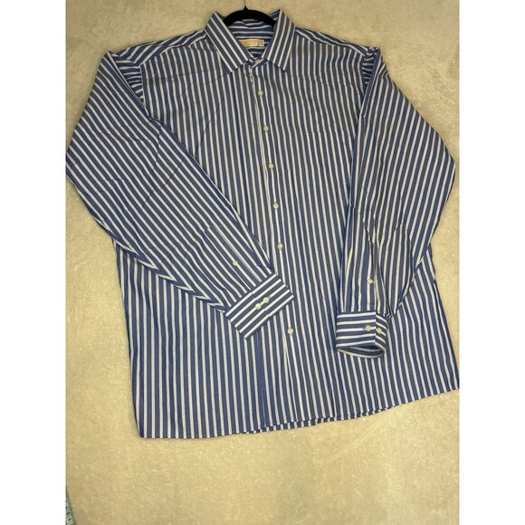 Michael Kors Button Down Shirt Mens 19 Tall 38/39 Blue Striped Big & Tall 3XLT - Picture 1 of 9